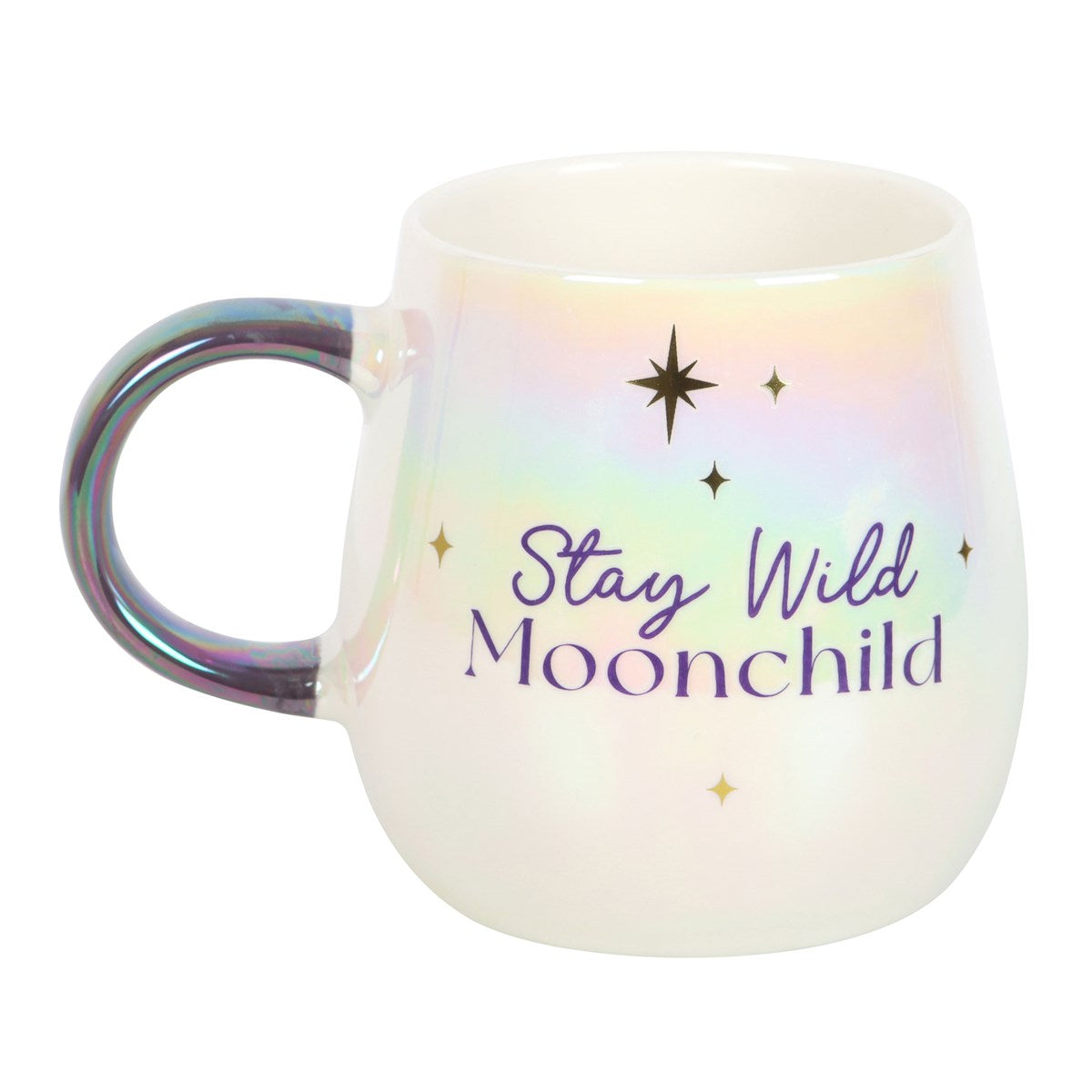 Mug "Stay Wild Moonchild" ceramic white iridescent