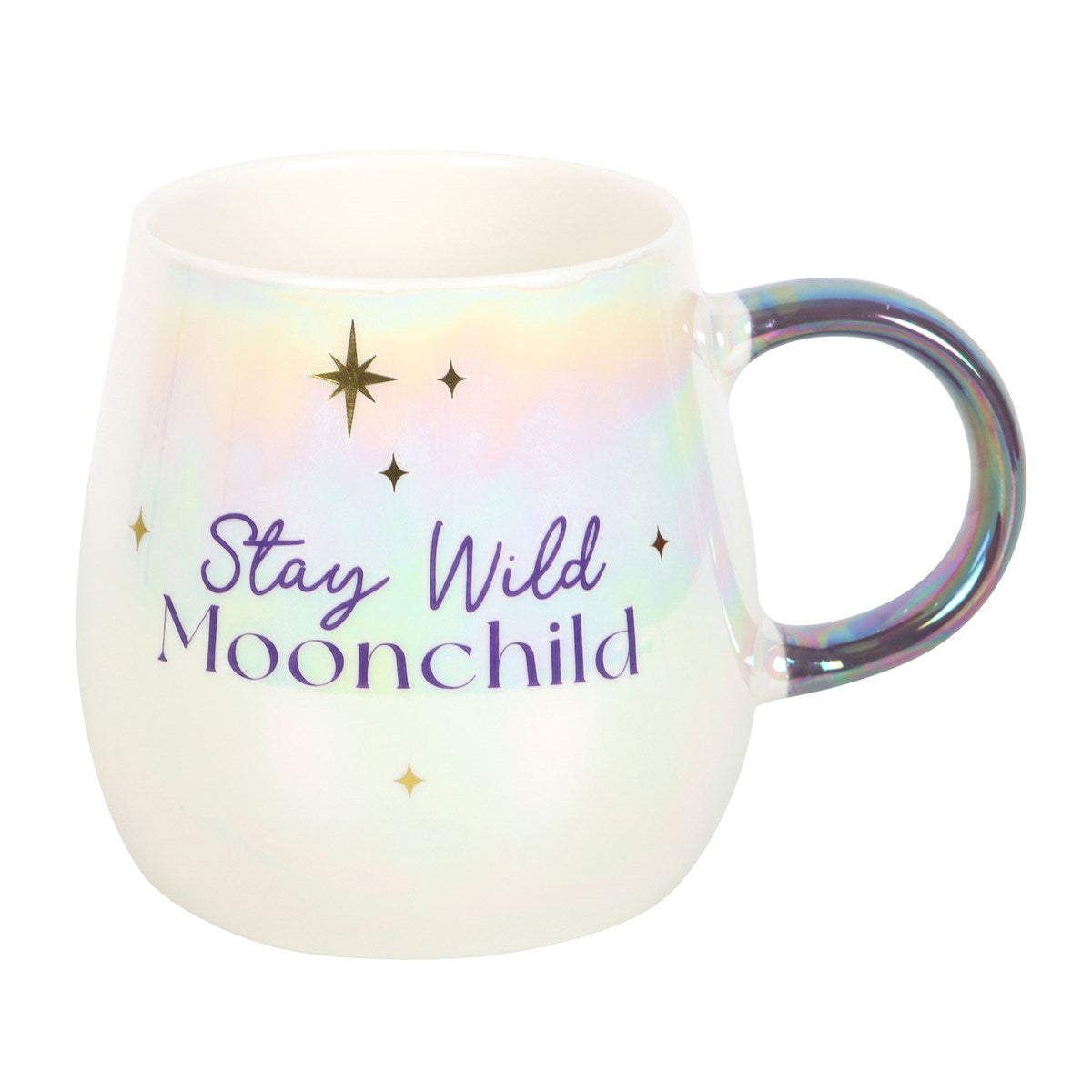 Mug "Stay Wild Moonchild" ceramic white iridescent