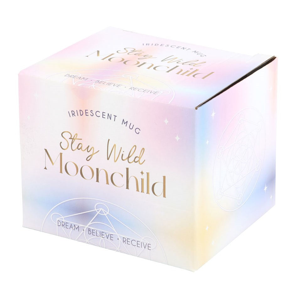 Mug "Stay Wild Moonchild" ceramic white iridescent