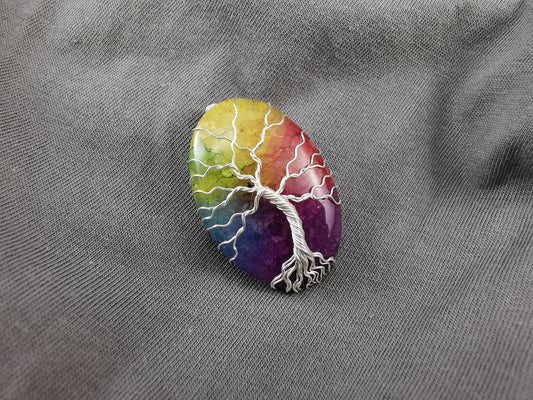 Baum des Lebens Yggdrasil Regenbogen Quarz Anhänger Schmuckdraht Einzelstück