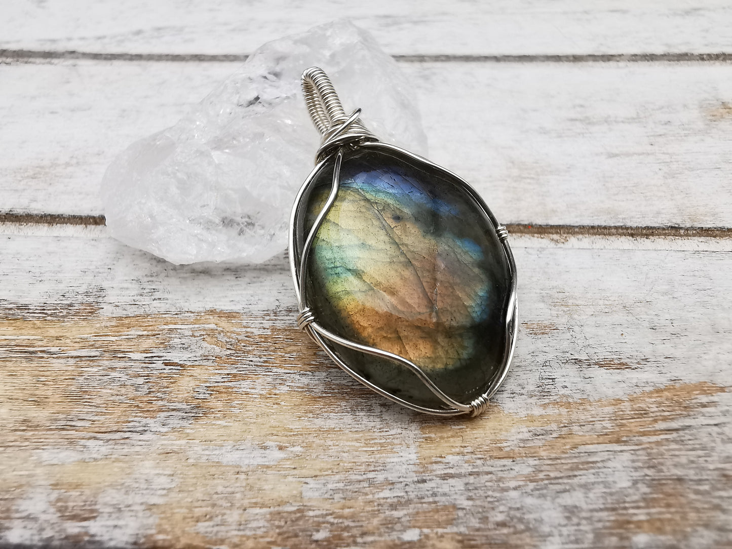 Handgefertigter Labradorit Anhänger | 925er Silber | Wire Wrap Pendant | Einzelstück