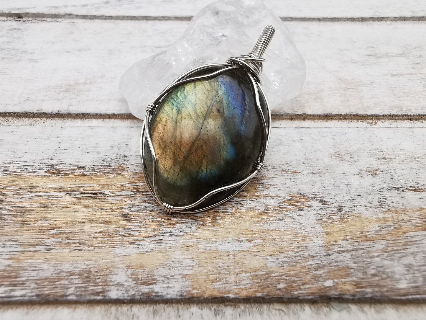 Handgefertigter Labradorit Anhänger | 925er Silber | Wire Wrap Pendant | Einzelstück