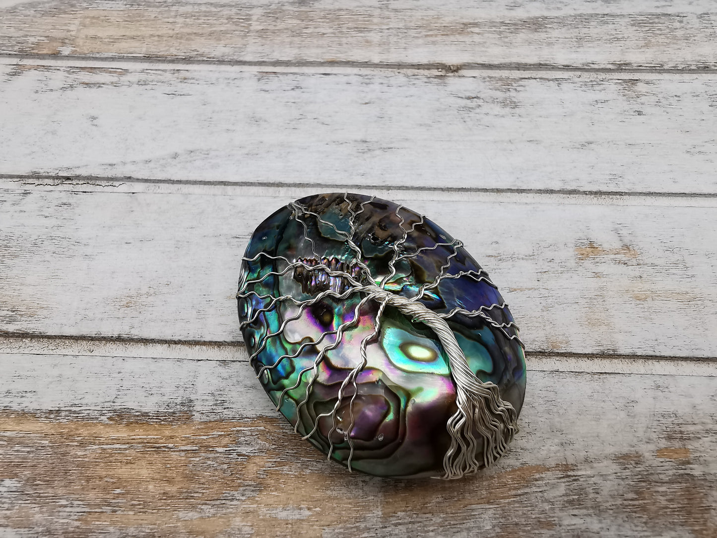 Abalone Lebensbaum Anhänger | Baum des Lebens | Yggdrasil | Schmuckdraht | Handmade | wire wrap pendant | Einzelstück
