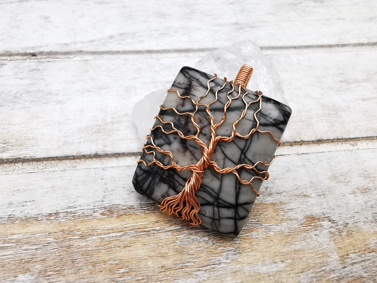 Jaspis Lebensbaum Anhänger | Baum des Lebens | Yggdrasil | Schmuckdraht | Handmade | wire wrap pendant | Einzelstück