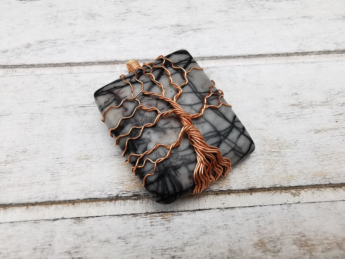 Jaspis Lebensbaum Anhänger | Baum des Lebens | Yggdrasil | Schmuckdraht | Handmade | wire wrap pendant | Einzelstück