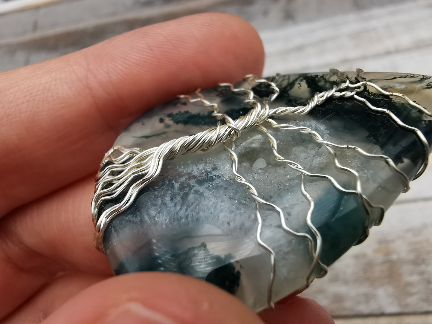 Tree of Life | Yggdrasil | Lebensbaum | Moosachat Anhänger | Schmuckdraht | Handmade | wire wrap pendant | Einzelstück