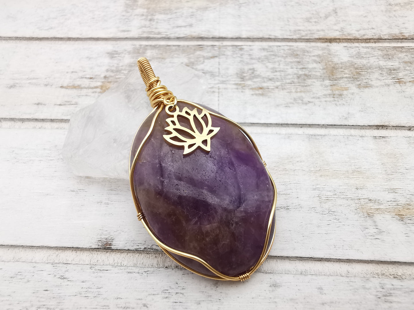 Amethyst Lotusblume  Anhänger | Schmuckdraht | Unikat | Handmade Schmuck | Edelstein Anhänger | wire wrapped